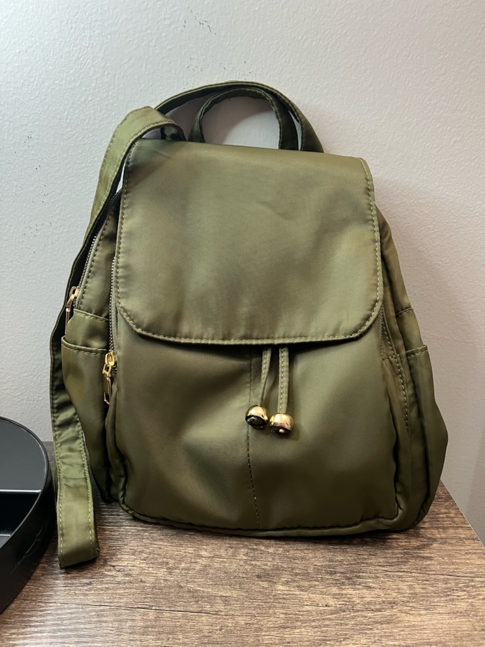 Olive Green Women's Nylon Drawstring Backpack